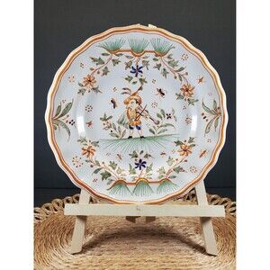 Duo of Antique Moustiers Faience Plates Keller & Guérin Lunéville Horse Motifs